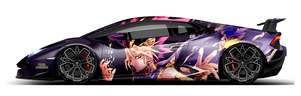 Anime themed car wrap on a Lamborghini